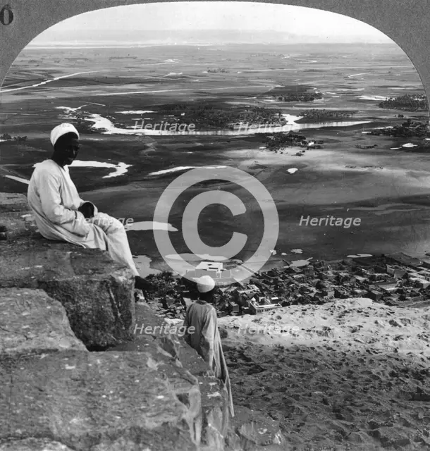 View from the summit of the Great Pyramid, Giza, Egypt, 1905.Artist: Underwood & Underwood