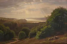 View from Vesterskov at Mariager; fjord in the background, 1869. Creator: Godtfred Rump