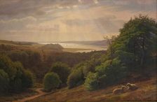 View from Vesterskov at Mariager; fjord in the background, 1869. Creator: Godtfred Rump