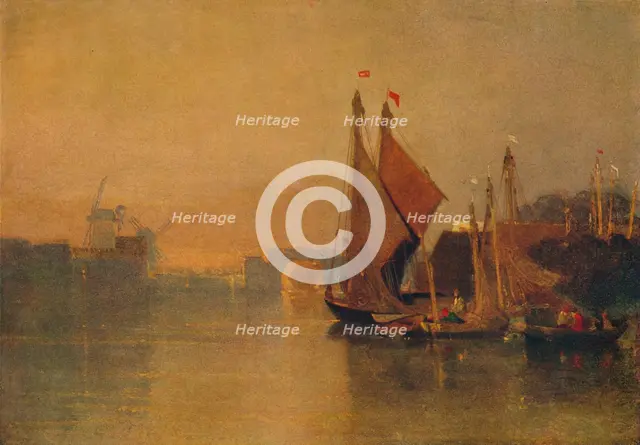 'View from Yarmouth Bridge, Norfolk, Looking towards Breydon, Just after Sunset', c1823. Artist: John Sell Cotman.
