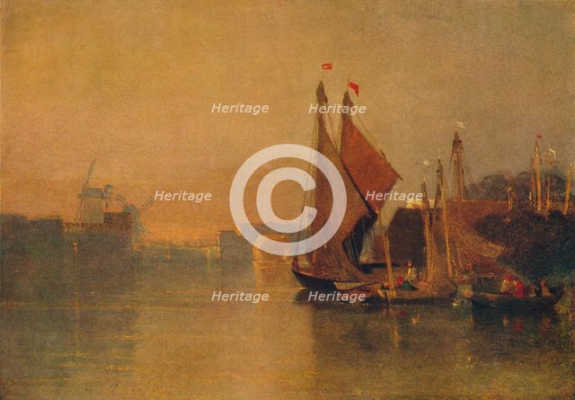 'View from Yarmouth Bridge, Norfolk, Looking towards Breydon, Just after Sunset', c1823. Artist: John Sell Cotman.
