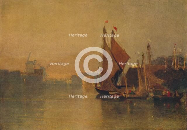 'View from Yarmouth Bridge, Norfolk, Looking towards Breydon, Just after Sunset', c1823. Artist: John Sell Cotman.