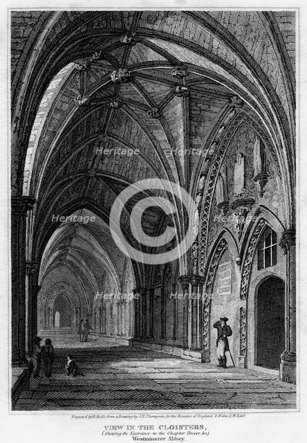 View in the cloisters, showing the entrance to Chapter House, Westminster Abbey, London, 1809.Artist: R Roffe