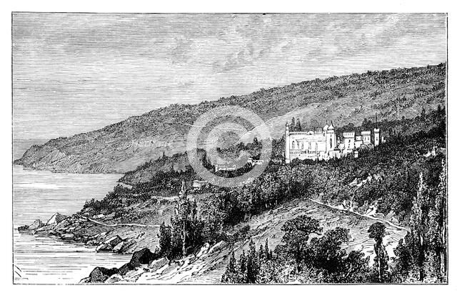View in the Crimea: the Palace Woronzow, Alupka, Ukraine, c1888. Artist: Unknown