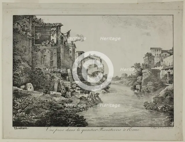 View in the Trastevere Quarter, Rome, 1817. Creator: Claude Thiénon.