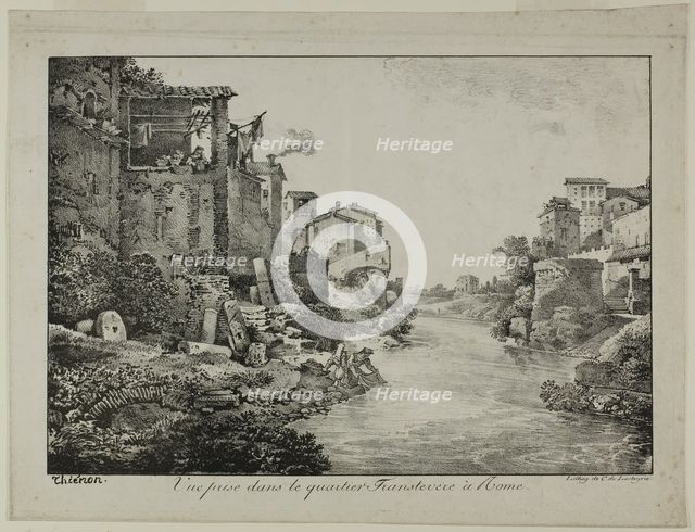 View in the Trastevere Quarter, Rome, 1817. Creator: Claude Thiénon.