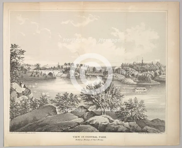 View in Central Park with Balcony Bridge and Oak Bridge (Valentine's Manual), 1861. Creator: George Hayward.