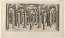 View in Fisheye perspective of a Hall with Columns and Cross Rib Vaulting, ca. 1610-20. Creator: Hans Pesser