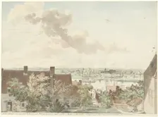 View in Nijmegen with a ferry across the river, 1785. Creator: Hendrick Hoogers