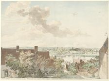 View in Nijmegen with a ferry across the river, 1785. Creator: Hendrick Hoogers