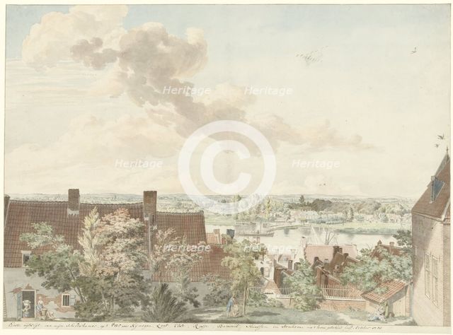 View in Nijmegen with a ferry across the river, 1785. Creator: Hendrick Hoogers.