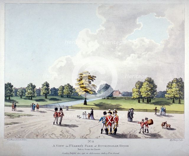 View in St James's Park of Buckingham House, Westminster, London, 1798. Artist: Heinrich Schutz