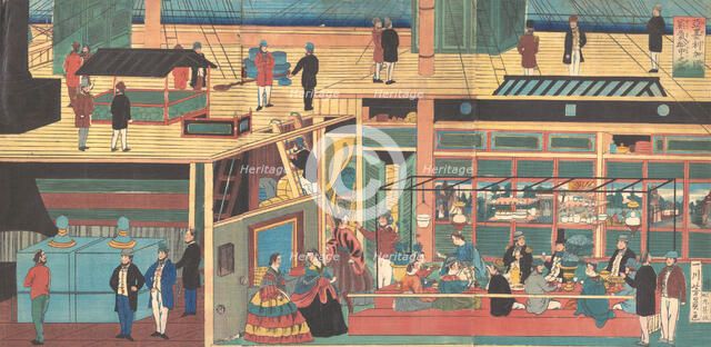 View Inside an American Steamship, 1861 (Bunkyu, 1st year, 4th month). Creator: Yoshikazu.