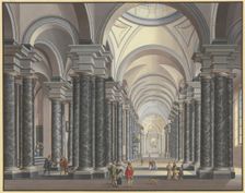 View into the interior of a Baroque church with black marble columns and figures in..., 1790. Creator: Johann Ludwig Ernst Morgenstern