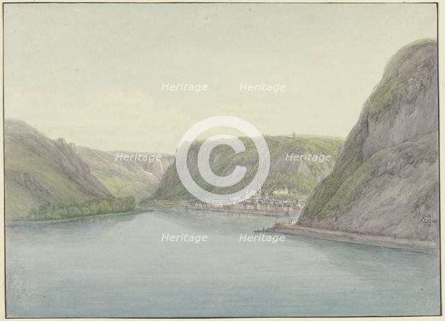 View into the Rhine Valley, with Sankt Goar on the right
, 1804. Creator: Christian Georg Schütz.