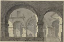 View into the side chapel of a Gothic church, illuminated in the evening; In the..., c1775-1779. Creator: Georg Melchior Kraus