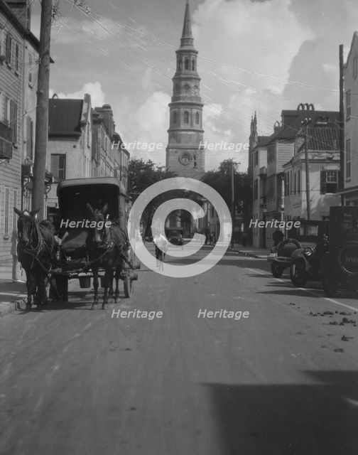 [View looking north down Church Street] to St. Philip's Church, Charleston, South Ca..., c1920-1926. Creator: Arnold Genthe.