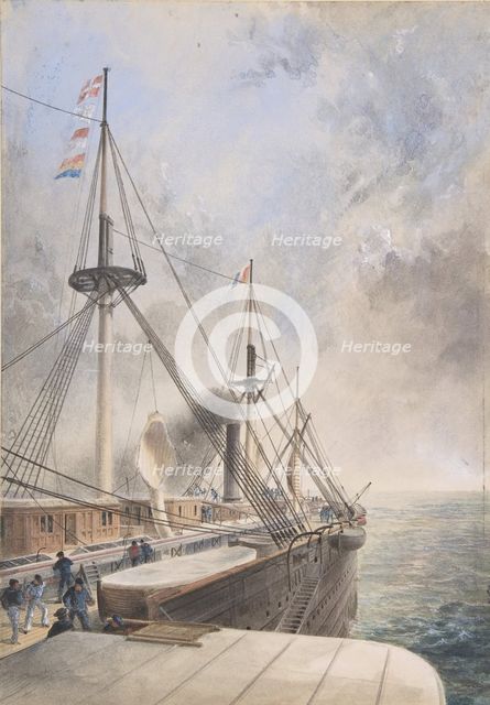 View Looking Aft from the Port Paddle-box on the Deck of the Great Eastern..., 1865-66. Creator: Robert Charles Dudley.
