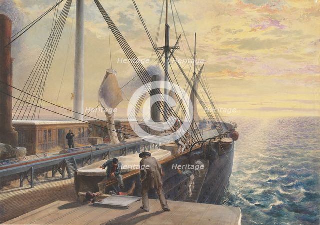 View, Looking Aft, from the Port Paddle Box of the Great Eastern, Showing the Trough..., 1865-66. Creator: Robert Charles Dudley.