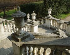 View looking down the entrance steps from the portico of Chiswick House, London, c2000s(?)