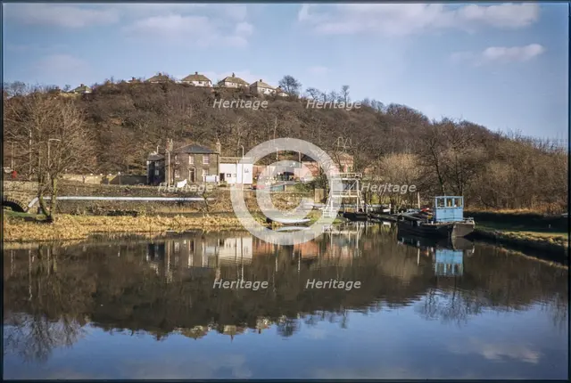 View looking east across Salterhebble Low Basin on the Calder and Hebble Navigation, Halifax, 1980. Creator: Dorothy Chapman.