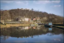 View looking east across Salterhebble Low Basin on the Calder and Hebble Navigation, Halifax, 1980. Creator: Dorothy Chapman