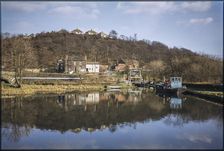 View looking east across Salterhebble Low Basin on the Calder and Hebble Navigation, Halifax, 1980. Creator: Dorothy Chapman