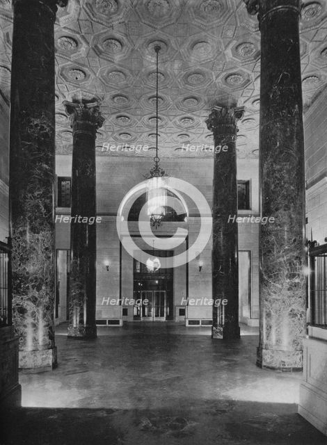 View looking towards the entrance - Banking Room, New York Trust Company, New York, 1922. Artist: Unknown.
