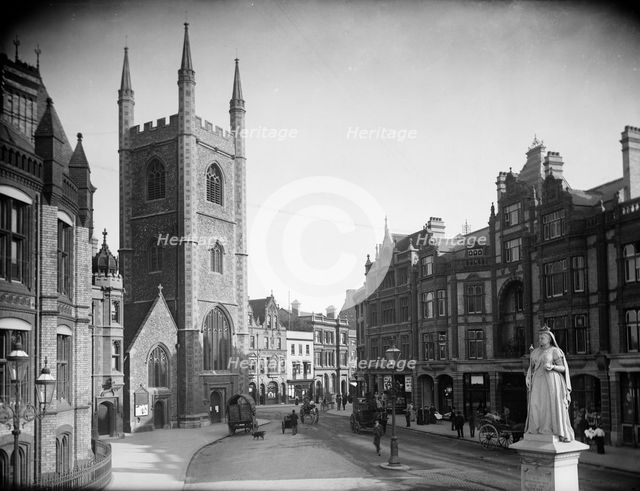View looking towards the tower of St Lawrence's Church, Friar Street, Reading, Berkshire, 1890 Creator: Henry Taunt.
