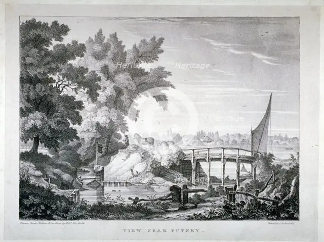 View near Putney, with the River Thames in the background, Wandsworth, London, c1850. Artist: Robert Mackreth