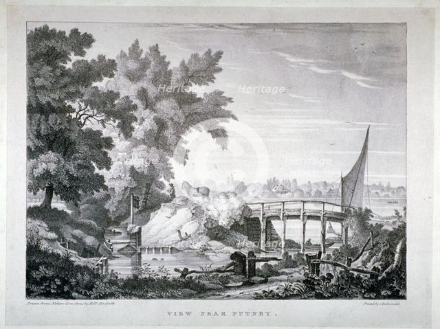 View near Putney, with the River Thames in the background, Wandsworth, London, c1850. Artist: Robert Mackreth