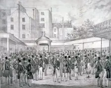 View of Tattersall's horse sale yard at Hyde Park Corner, Westminster, London, c1845. Artist: Anon