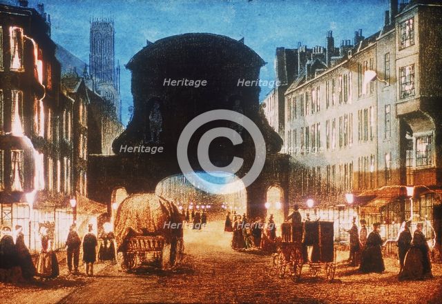 View of Temple Bar at night, c1851. Artist: Anon
