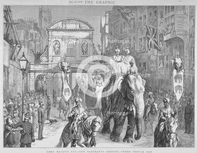 View of Temple Bar during the Lord Mayor's Day, City of London, 1876.                    Artist: Anon