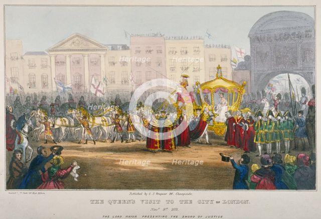 View of Temple Bar during Queen Victoria's visit to the City of London in 1837. Artist: W Clerk