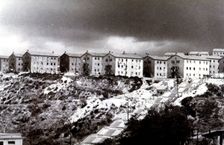View of the 408 homes in the neighborhood of El Polvorín of Barcelona, built to house the immig…