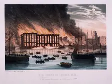 View of the Cotton's Wharf Fire, Bermondsey, London, 1861. Artist: Anon