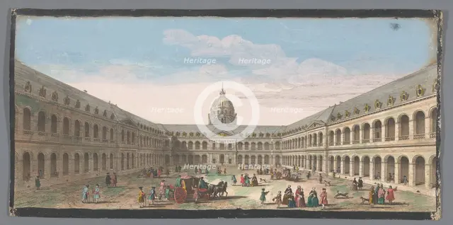 View of the courtyard of the Hôtel des Invalides in Paris, 1700-1799. Creators: Anon, Jacques Rigaud.