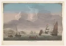 View of the coast of England with ships and boats on the water, 1745-1775. Creator: Anon