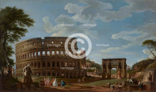 View of the Colosseum and the Arch of Constantine, c1745. Creator: Pannini (Panini), Giovanni Paolo (1691-1765).