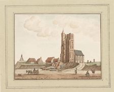 View of the collapsed tower in Egmond aan Zee, c. 1752. Creator: Anon