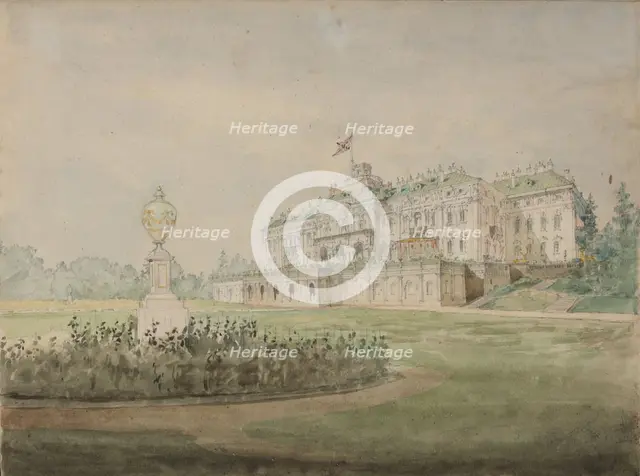 View of the Constantine Palace in Strelna near St. Petersburg, 1856.