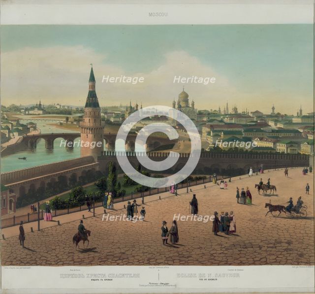 View of the Cathedral of Christ the Saviour and the Moscow Kremlin (from a panoramic view of Moscow in 10 parts), ca 1848. Artist: Benoist, Philippe (1813-after 1879)