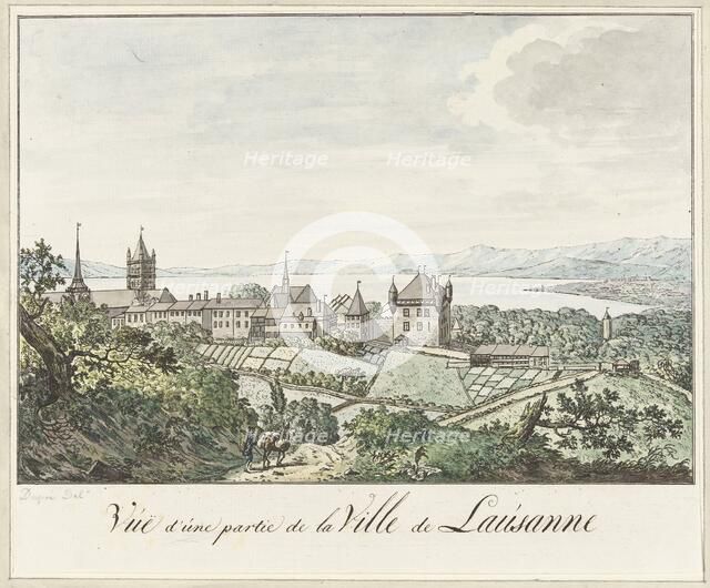 View of the Cathedral of Lausanne and Lake Geneva, 1771-1817. Creator: Daniel Dupré.