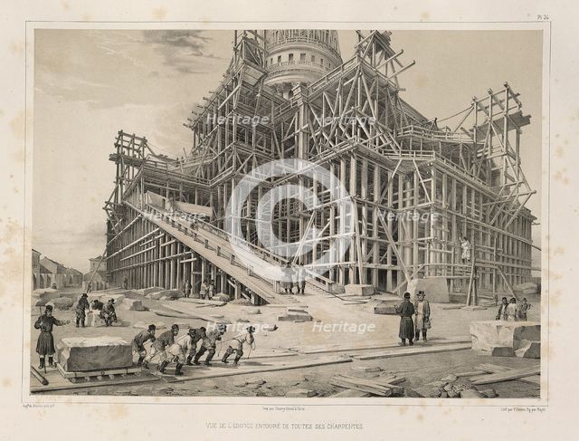 View of the Cathedral surrounded by wooden scaffolding (From: The Construction of the Saint Isaac's Cathedral), 1845. Artist: Montferrand, Auguste, de (1786-1858)