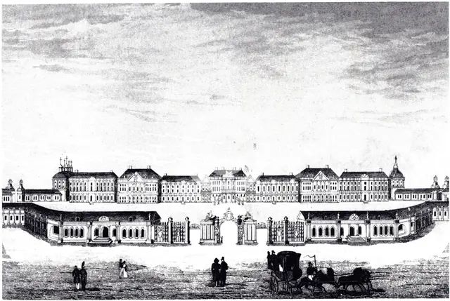 View of the Catherine Palace in Tsarskoye Selo, c. 1840. Artist: Anonymous  