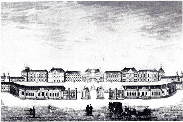 View of the Catherine Palace in Tsarskoye Selo, c. 1840. Artist: Anonymous  