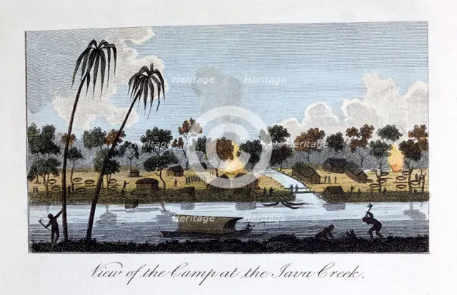 'View of the Camp at the Java Creek', 1813. Artist: John Gabriel Stedman