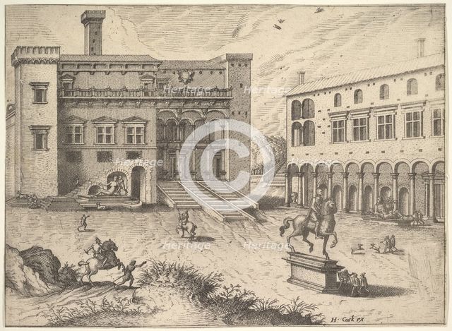 View of the Campidoglio on the Capitoline Hill, from the series Operum antiquorum romanorum, 1562. Artist: Doetecum, Joannes van (ca 1530-1605)