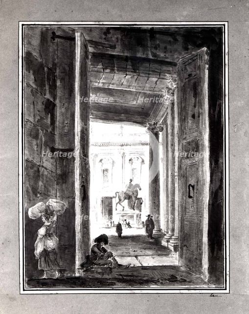 View of the Campidoglio with the Statue of Marcus Aurelius, 1762. Creator: Hubert Robert.